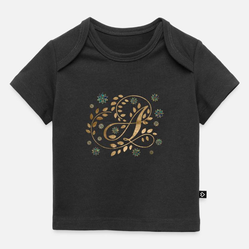 Monogramme de calligraphie dorée de luxe avec la lettre A - T-shirt Premium bébé bio - noir