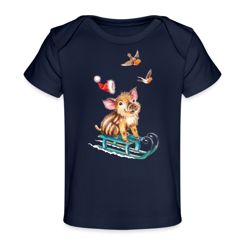piglet on sled - Organic Baby T-Shirt