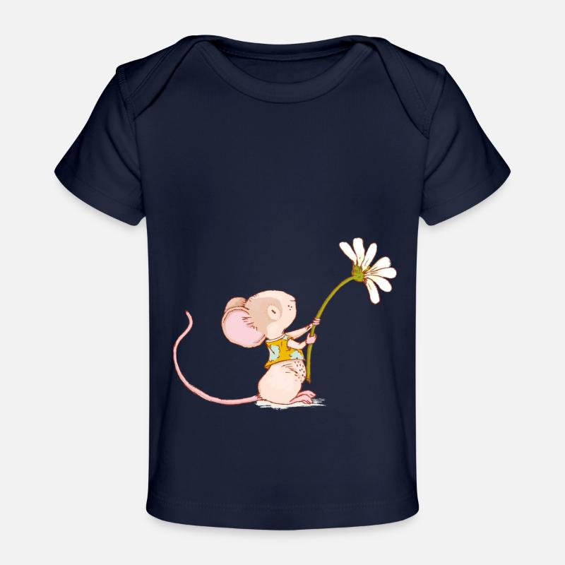 Souris avec fleur - T-shirt Premium bébé bio - marine foncé