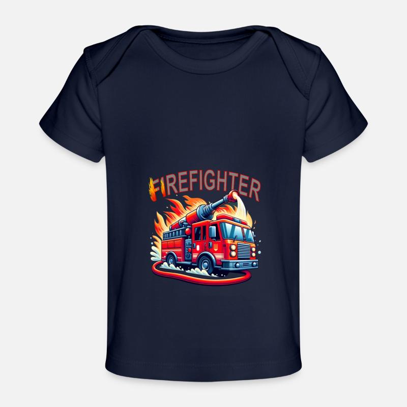 Fire brigade with fire engine - Baby Premium Organic T-shirt - dark navy