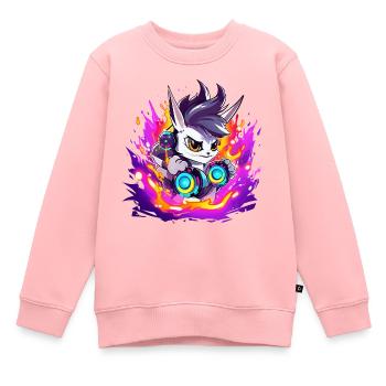 Neon DJ Häschen mit Flammenfarben - Kinder Premium Organic Sweatshirt - Rosa - Vorne - AI Model Kid Female (0cm)