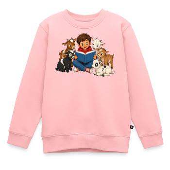 Junge liest kleinen Ziegen eine Geschichte vor - Kinder Premium Organic Sweatshirt - Rosa - Vorne - AI Model Kid Female (0cm)