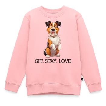 Sit Stay Love Tri-Colour Border Collie Dog Merch - Kinder Premium Organic Sweatshirt - Rosa - Vorne - AI Model Kid Female (0cm)