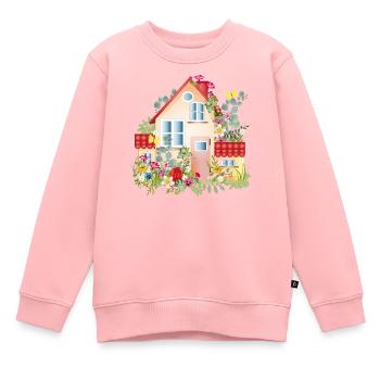 bunte Villa mit üppigen Garten - Ein Traumhaus - Kinder Premium Organic Sweatshirt - Rosa - Vorne - AI Model Kid Female (0cm)