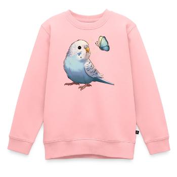 Wellensittich mit Schmetterling - Kinder Premium Organic Sweatshirt - Rosa - Vorne - AI Model Kid Female (0cm)