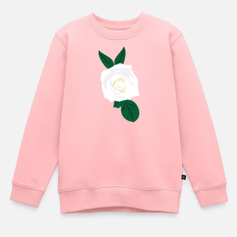 Rose blanche à feuilles vertes - Sweat Premium enfant bio - rose