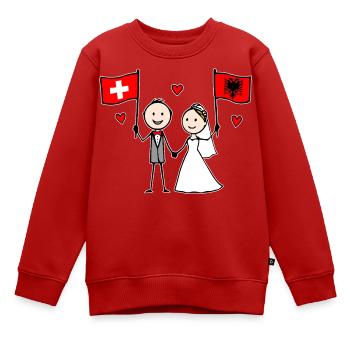 Hochzeitspaar Schweiz Albanien Flagge - Kinder Premium Organic Sweatshirt - Rot - Vorne - AI Model Kid Female (0cm)