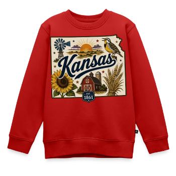 Kansas Sunflower State Vintage Reiseaufkleber - Kinder Premium Organic Sweatshirt - Rot - Vorne - AI Model Kid Female (0cm)