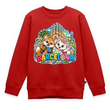 Tavi & Nela in Barcelona - Kinder Premium Organic Sweatshirt - Rot - Vorne - AI Model Kid Female (0cm)