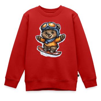 Winterteddy auf dem Snowboard - Kinder Premium Organic Sweatshirt - Rot - Vorne - AI Model Kid Female (0cm)