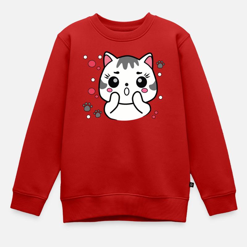 Chat mignon surpris - Sweat Premium enfant bio - rouge