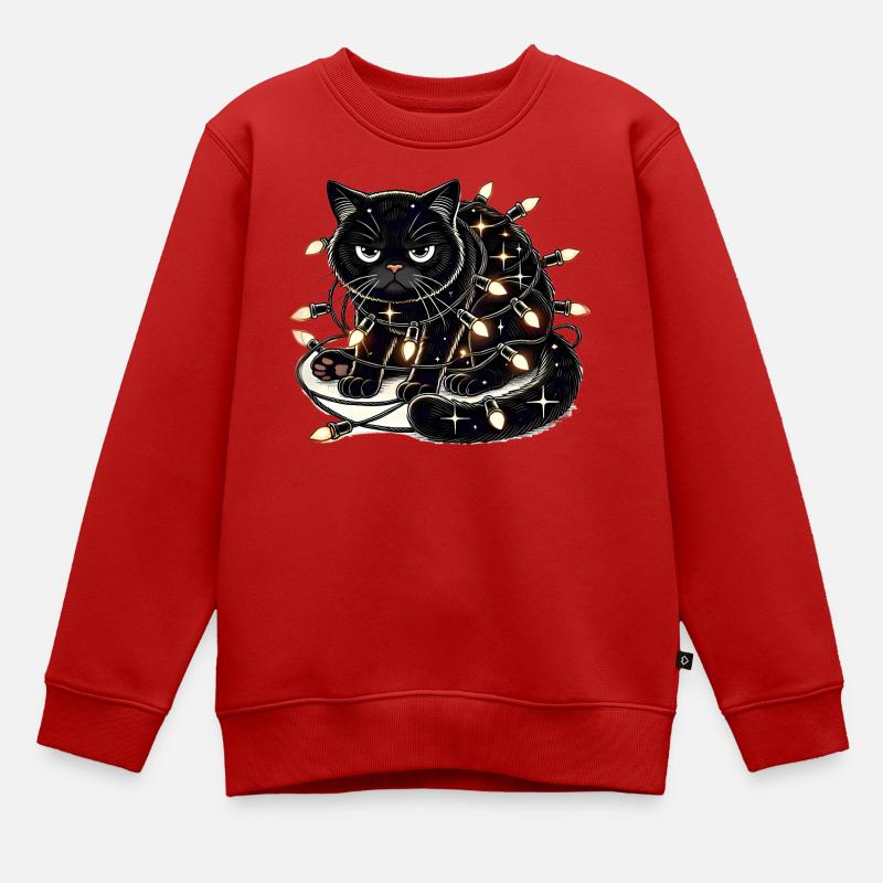 Grumpy Christmas Cat. Meow but please without tinsel - Kids Premium Organic Sweatshirt - red