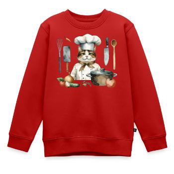 Cat Cuisinier Cuisinier Chats Cuisiniers Cuisinier - Sweat Premium enfant bio - rouge - Devant - AI Model Kid Female (0cm)