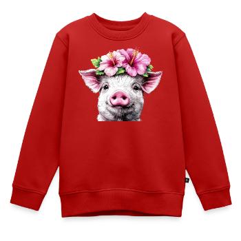 Hibiskuskrone Schwein - Kinder Premium Organic Sweatshirt - Rot - Vorne - AI Model Kid Female (0cm)