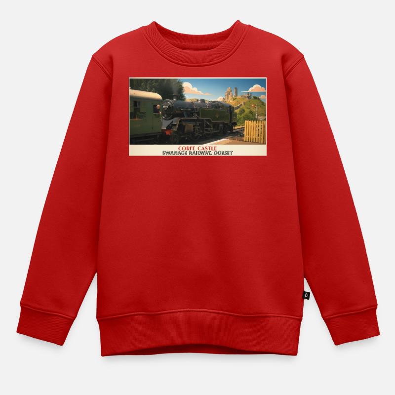 Corfe Castle Dampflok-Plakat - Kinder Premium Organic Sweatshirt - Rot