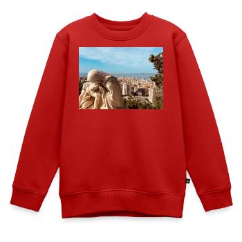 Klassische Skulptur über der Stadt - Kinder Premium Organic Sweatshirt - Rot - Vorne - AI Model Kid Female (0cm)