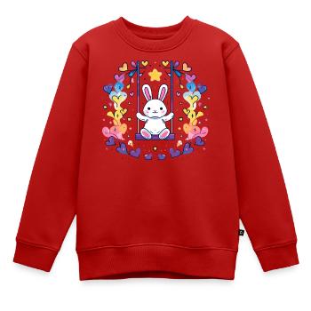Fröhliches Bunny-Schaukel-Design - Kinder Premium Organic Sweatshirt - Rot - Vorne - AI Model Kid Female (0cm)