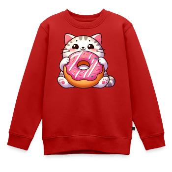 Süße Katze mit Donut Nachtisch Naschkatze - Kinder Premium Organic Sweatshirt - Rot - Vorne - AI Model Kid Female (0cm)