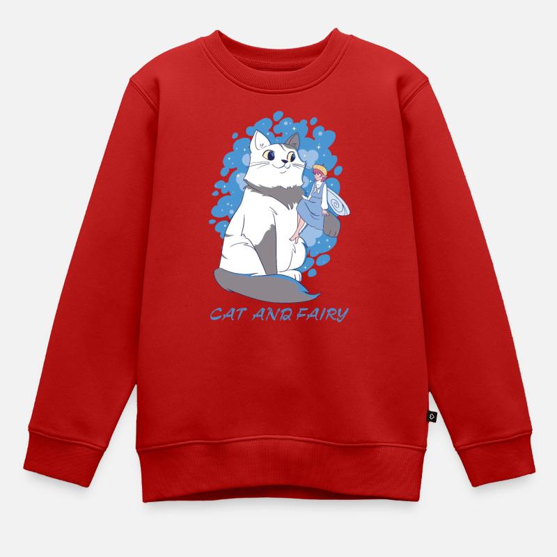 Chat et fée - Sweat Premium enfant bio - rouge