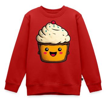 Kawaii Cupcake Gesicht Illustration - Kinder Premium Organic Sweatshirt - Rot - Vorne - AI Model Kid Female (0cm)