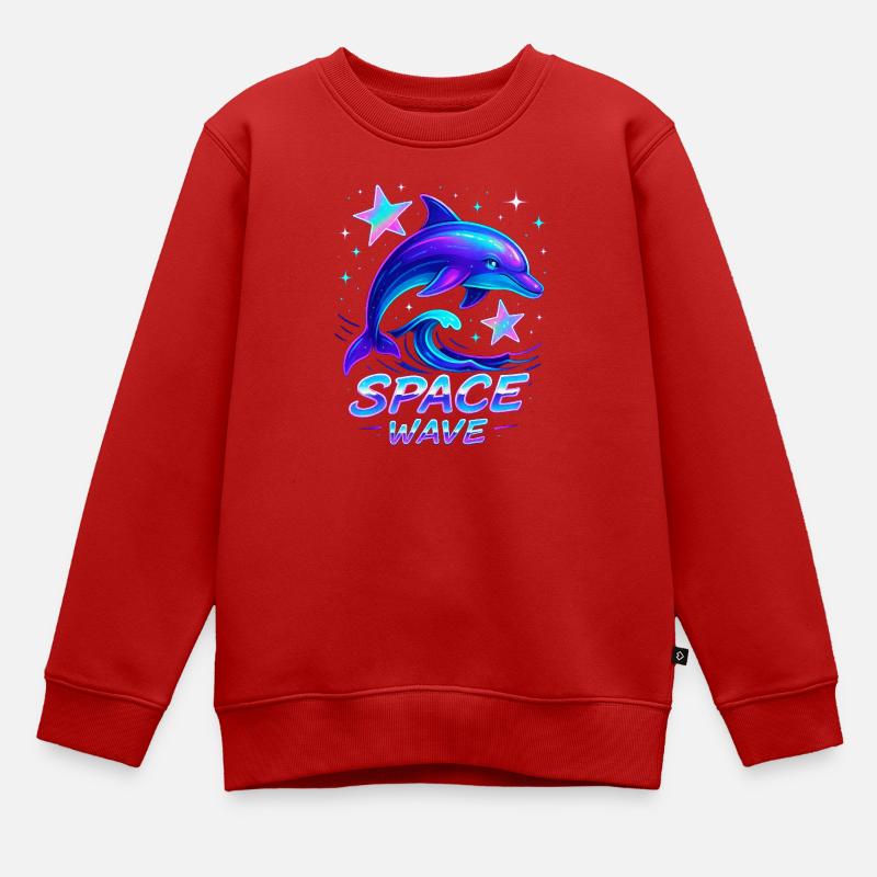 Neon Space Wave Dolphin Design - Kids Premium Organic Sweatshirt - red
