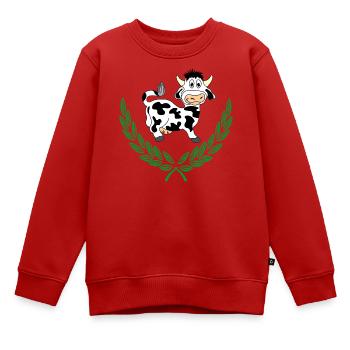 Niedliche Kuh im grünen Lorbeerkranz - Kinder Premium Organic Sweatshirt - Rot - Vorne - AI Model Kid Female (0cm)