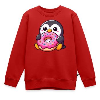 Süßer Pinguin mit Donut Nachtisch Naschen - Kinder Premium Organic Sweatshirt - Rot - Vorne - AI Model Kid Female (0cm)