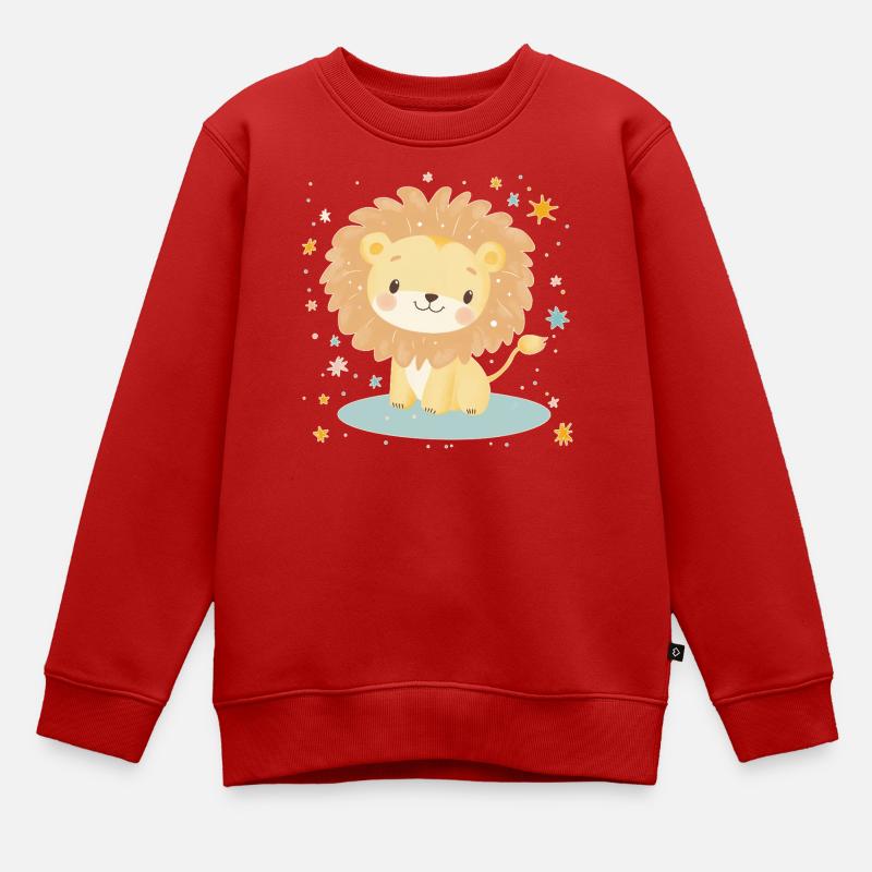 Süßer Löwe mit Sternenhimmel - Kinder Premium Organic Sweatshirt - Rot