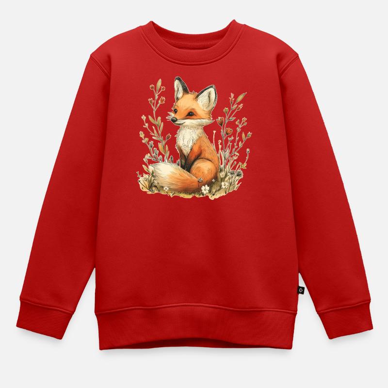 Fuchs mit Blumen - Kinder Premium Organic Sweatshirt - Rot