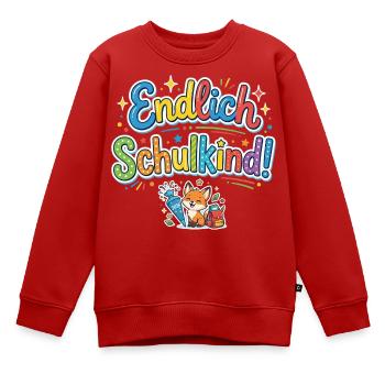 Endlich Schulkind 2026 - Fuchs bunte Einschulung - Kinder Premium Organic Sweatshirt - Rot - Vorne - AI Model Kid Female (0cm)
