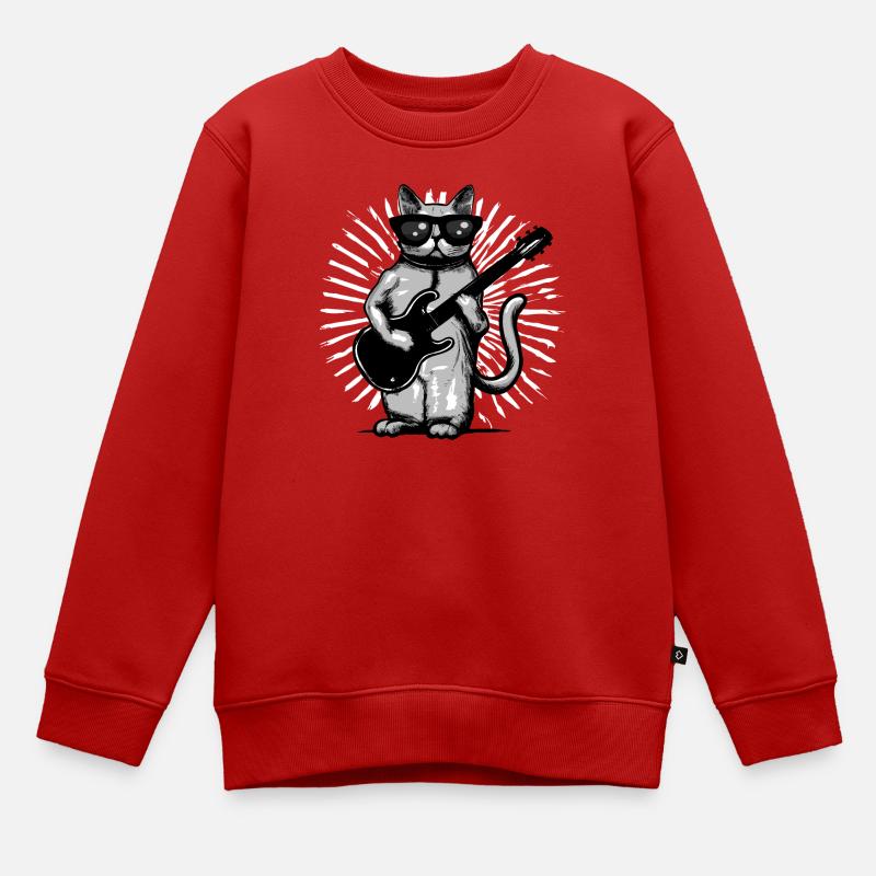 Chat Guitariste - Sweat Premium enfant bio - rouge