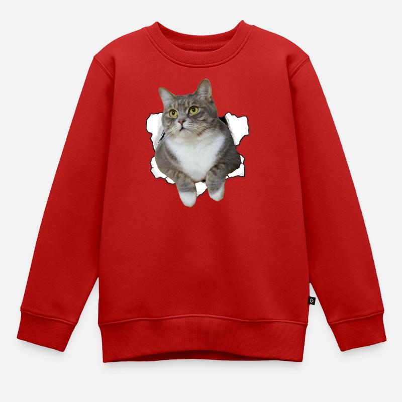 Chat mignon qui sort du trou - Dessin drôle de chat - Sweat Premium enfant bio - rouge