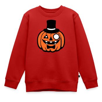 Vornehmer Kürbis Zylinder Monokel Halloween reich - Kinder Premium Organic Sweatshirt - Rot - Vorne - AI Model Kid Female (0cm)
