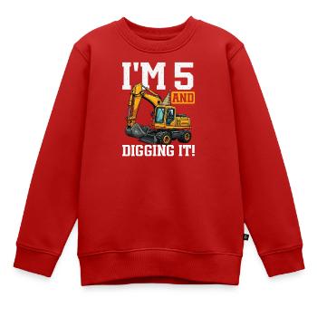 5 ans et conception d’anniversaire d’excavatrice Digs - Sweat Premium enfant bio - rouge - Devant - AI Model Kid Female (0cm)