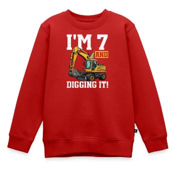7 ans et conception d’anniversaire d’excavatrice de Digs - Sweat Premium enfant bio - rouge - Devant - AI Model Kid Female (0cm)