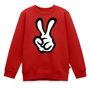 Signe de la main de la victoire (Main gauche / POS / 2C) - Sweat Premium enfant bio - rouge - Devant - AI Model Kid Female (0cm)