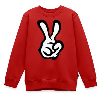 Signe de la main de la victoire (Main droite / POS / 2C) - Sweat Premium enfant bio - rouge - Devant - AI Model Kid Female (0cm)