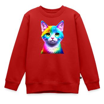 Rainbow Cat - Kids Premium Organic Sweatshirt - red - Front - AI Model Kid Female (0cm)