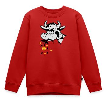 Kuh frisst Blumenstrauss - Kinder Premium Organic Sweatshirt - Rot - Vorne - AI Model Kid Female (0cm)