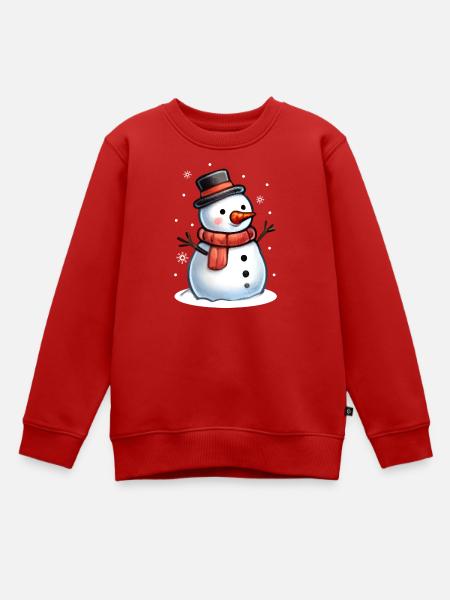 Fröhlicher Schneemann mit rotem Schal und Zylinder - Kinder Premium Organic Sweatshirt - Rot