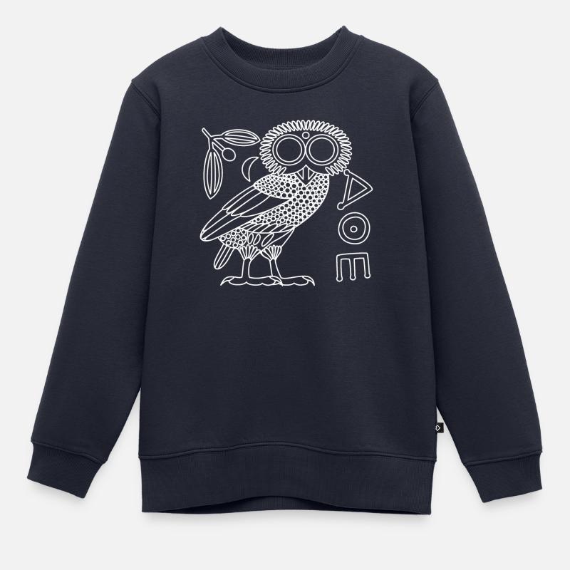 Chouette d'Athéna [Contour blanc + tout] - Sweat Premium enfant bio - bleu marine