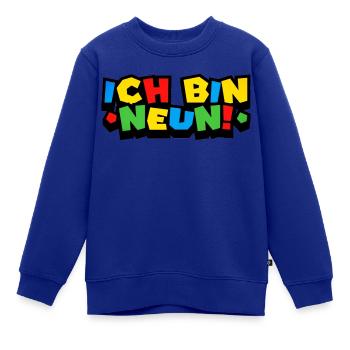 9. GEBURTSTAG - ICH BIN NEUN - GEBURTSTAGSGESCHENK - Kinder Premium Organic Sweatshirt - Royalblau - Vorne - AI Model Kid Female (0cm)