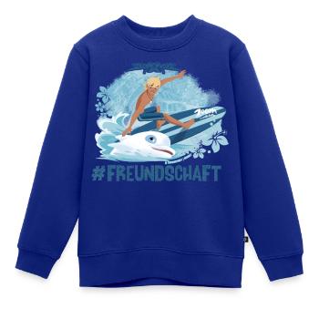 Zoom Der Weiße Delfin Yann Surft Im Meer - Kinder Premium Organic Sweatshirt - Royalblau - Vorne - AI Model Kid Female (0cm)