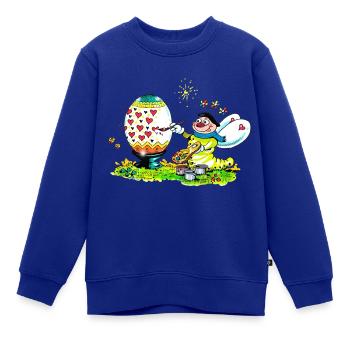 Blühwürmchen bemalt ein herziges Osterei - Kinder Premium Organic Sweatshirt - Royalblau - Vorne - AI Model Kid Female (0cm)