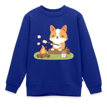 Corgi Lagerfeuer und Marshmallow - Kinder Premium Organic Sweatshirt - Royalblau - Vorne - AI Model Kid Female (0cm)