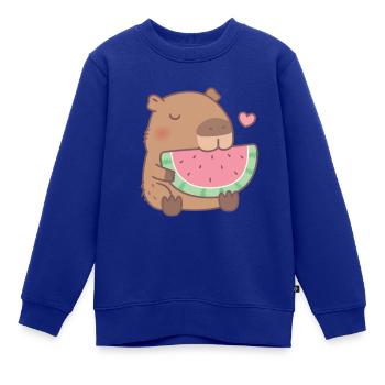 Süße Capybara liebt Wassermelone - Kinder Premium Organic Sweatshirt - Royalblau - Vorne - AI Model Kid Female (0cm)