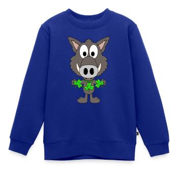 WILDSCHWEIN - KLEEBLÄTTER - TIER - TIERISCH - Kinder Premium Organic Sweatshirt - Royalblau - Vorne - AI Model Kid Female (0cm)