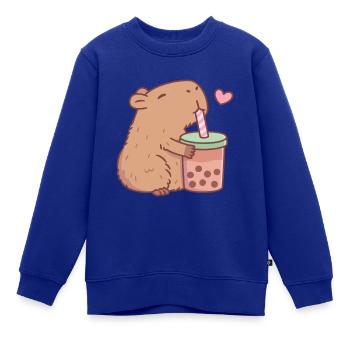 Süßes Capybara liebt Bubble Tea - Kinder Premium Organic Sweatshirt - Royalblau - Vorne - AI Model Kid Female (0cm)