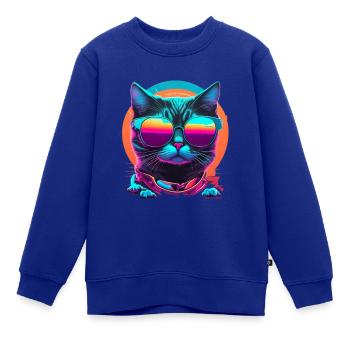 Katzen-Coolness - Kinder Premium Organic Sweatshirt - Royalblau - Vorne - AI Model Kid Female (0cm)