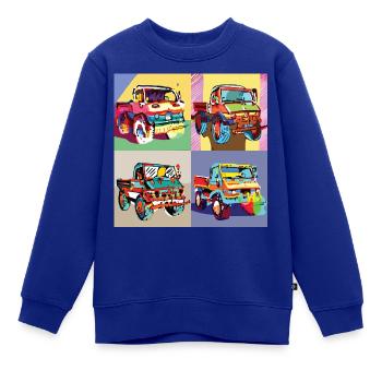 Unimog - Modern - Warhol - Universal Motorgerät - Kinder Premium Organic Sweatshirt - Royalblau - Vorne - AI Model Kid Female (0cm)